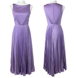 Mac Duggal NWT Satin Pleated Sleeveless A Line Dress Size 2 Chartreuse Lilac